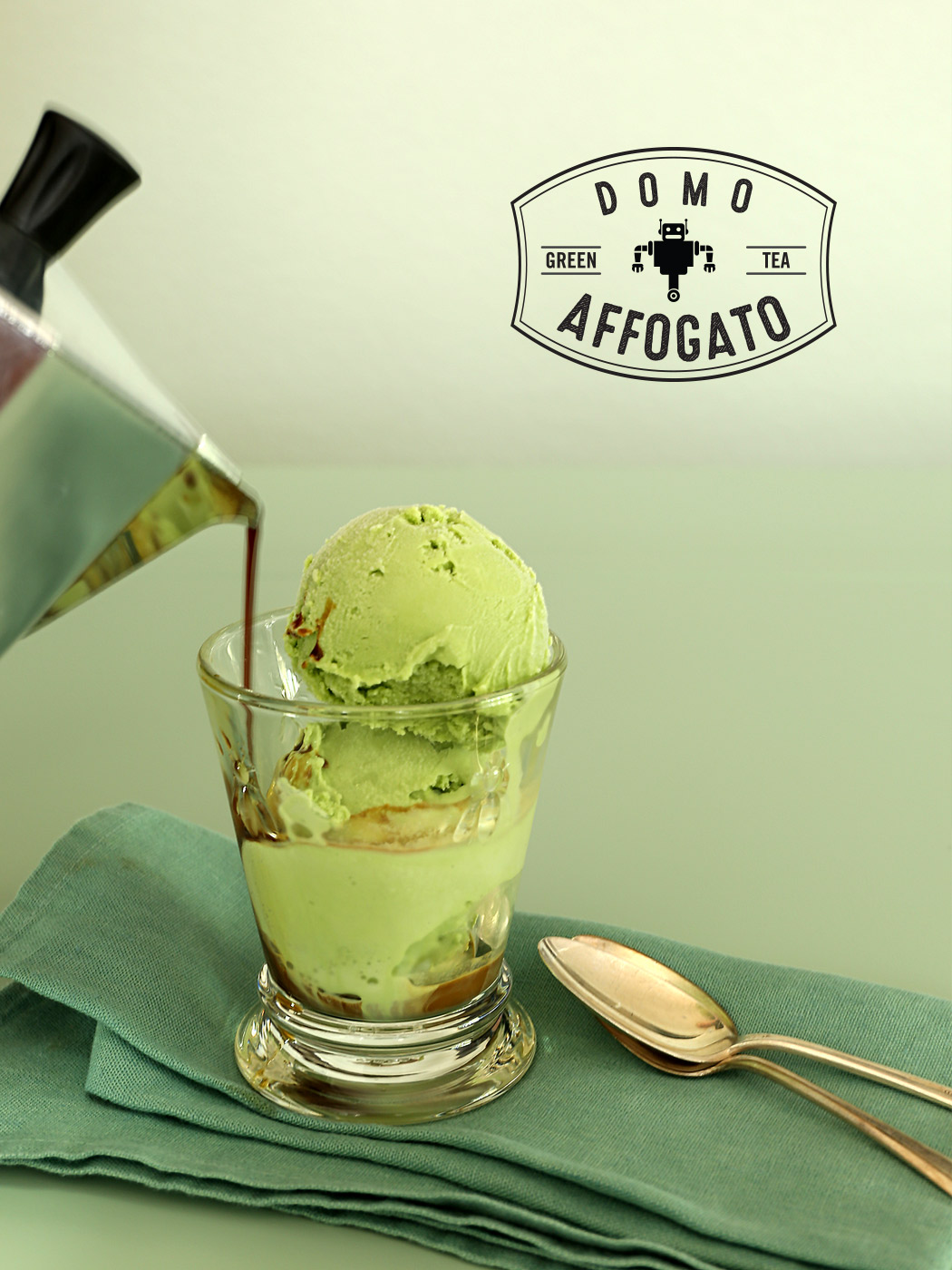 Domo Affogato - Green Tea Ice Cream Drowned in Espresso and Caramel