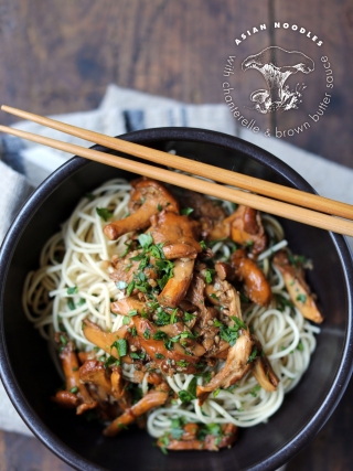Asian Noodles with Chanterelle and Brown Butter Sauce