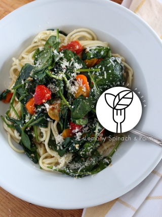 GF Pasta with Lemony Spinach & Parm